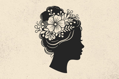 Womans face SVG file, Flower Crown,Woman head svg, Female svg file,Woman cut file, Woman svg file, Womans Profile Silhouette,Hair Flower Svg SVG DesignDestine 