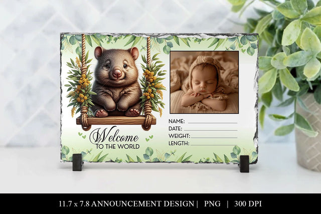 Wombat Birth Announcement Slate Sublimation Design Sublimation BijouBay 