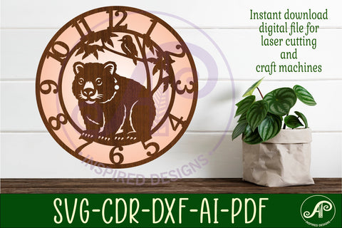 Wombat clock wall clock laser cut file Australian clock SVG APInspireddesigns 