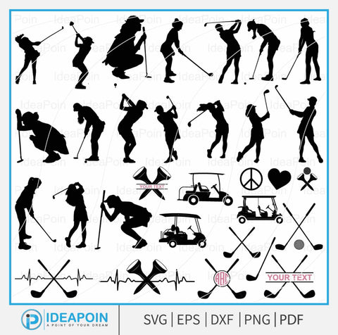 women golfer svg, GOLF SVG Bundle, golf monogram svg, Golf ball Svg, golf club PNG, Golfer Silhouette, golf name frame, Golfer Shape SVG Dinvect 