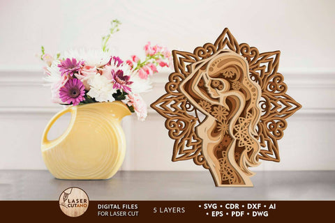 Women Silhouette Ornamented Template SVG LaserCutano 