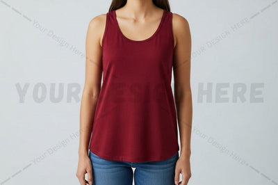 Women's burgundy sleeveless t-shirt Mock Up Photo Regulrcrative 