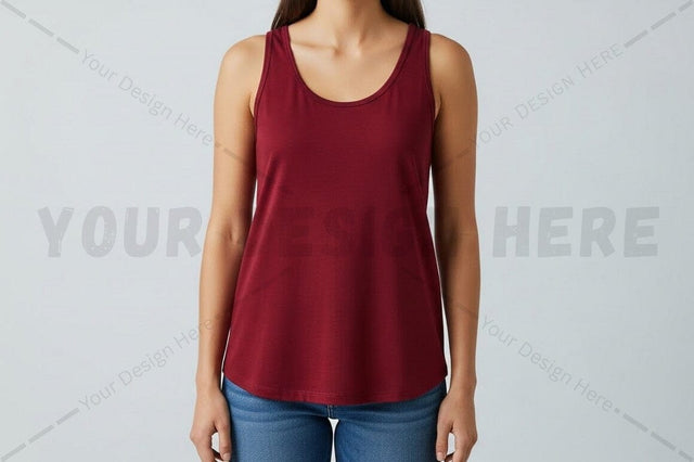 Women's burgundy sleeveless t-shirt Mock Up Photo Regulrcrative 