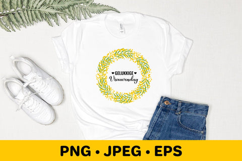 Women’s Day in Dutch. Floral mimosa wreath sublimation Sublimation LaBelezoka 