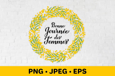 Women’s Day in French. Floral mimosa wreath sublimation Sublimation LaBelezoka 