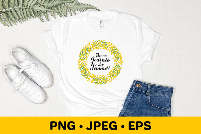 Women’s Day in French. Floral mimosa wreath sublimation Sublimation LaBelezoka 