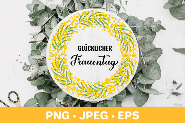 Women’s Day in German. Floral mimosa wreath sublimation Sublimation LaBelezoka 