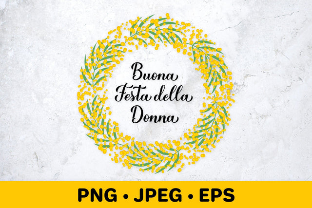 Women’s Day in Italian. Floral mimosa wreath sublimation Sublimation LaBelezoka 