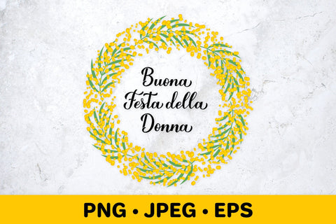 Women’s Day in Italian. Floral mimosa wreath sublimation Sublimation LaBelezoka 