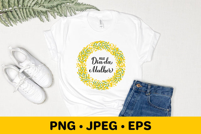 Women’s Day in Portuguese. Floral mimosa wreath sublimation Sublimation LaBelezoka 