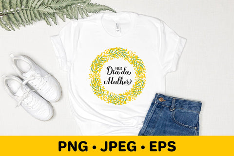 Women’s Day in Portuguese. Floral mimosa wreath sublimation Sublimation LaBelezoka 