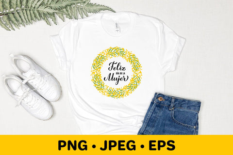 Women’s Day in Spanish. Floral mimosa wreath sublimation Sublimation LaBelezoka 