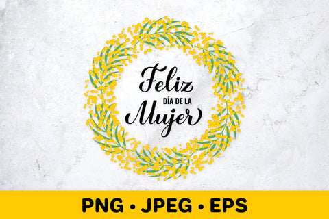 Women’s Day in Spanish. Floral mimosa wreath sublimation Sublimation LaBelezoka 