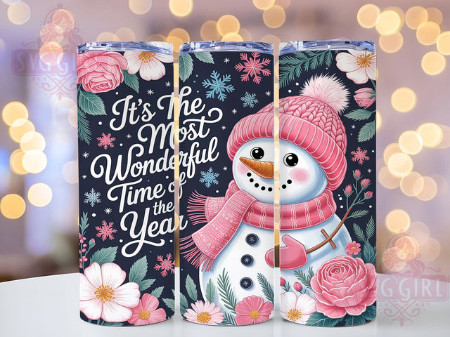 Wonderful Time Christmas Snowman Tumbler, Christmas Snowman Sublimation Design, Festive Holiday Art, 20oz Xmas Tumbler, Whimsical Snowman Mug, Stylish Christmas Cup, Cozy Holiday Wrap Sublimation SvggirlplusArt 