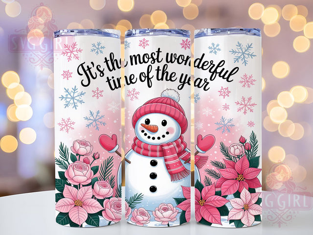 Wonderful Time Christmas Snowman Tumbler, Christmas Snowman Sublimation Design, Festive Holiday Art, 20oz Xmas Tumbler, Whimsical Snowman Mug, Stylish Christmas Cup, Cozy Holiday Wrap Sublimation SvggirlplusArt 