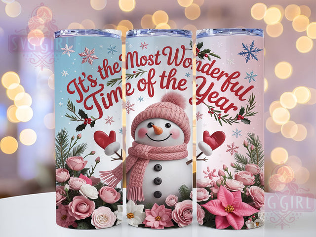 Wonderful Time Christmas Snowman Tumbler, Christmas Snowman Sublimation Design, Festive Holiday Art, 20oz Xmas Tumbler, Whimsical Snowman Mug, Stylish Christmas Cup, Cozy Holiday Wrap Sublimation SvggirlplusArt 