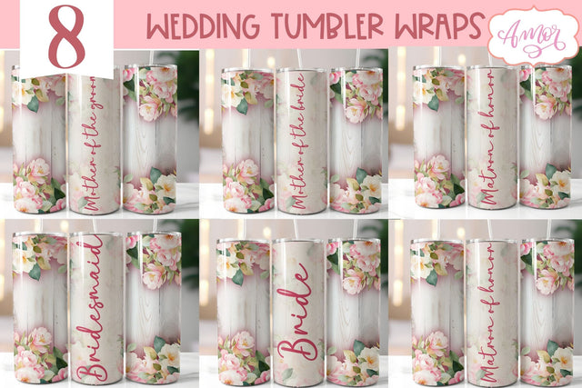Wood and flowers wedding Tumbler Wraps sublimation BUNDLE Sublimation Amorclipart 