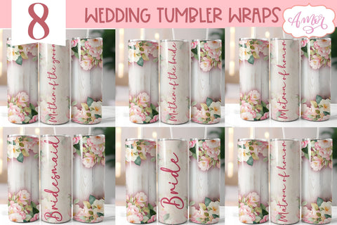 Wood and flowers wedding Tumbler Wraps sublimation BUNDLE Sublimation Amorclipart 