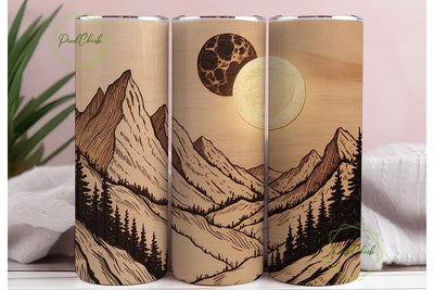Wood Burn Mountain Moon 20oz Tumbler Sublimation PixelChick 