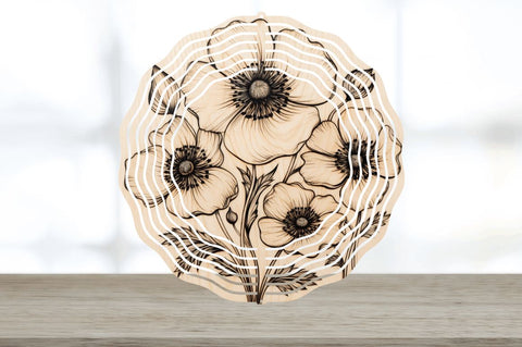 Wood Burned Anemone Flowers Wind Spinner Sublimation Regulrcrative 