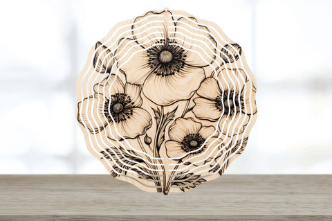Wood Burned Anemone Flowers Wind Spinner Sublimation Regulrcrative 
