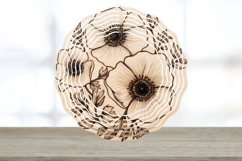 Wood Burned Anemone Flowers Wind Spinner Sublimation Regulrcrative 