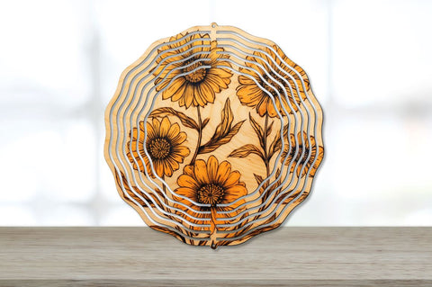 Wood Burned Calendula Flowers Wind Spinner Bundle Sublimation Regulrcrative 