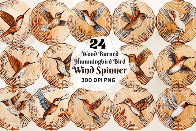 Wood Burned Hummingbird Bird Wind Spinner Bundle Sublimation Regulrcrative 
