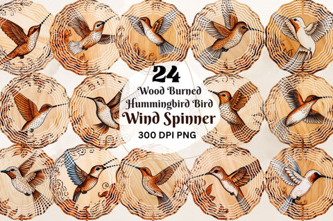 Wood Burned Hummingbird Bird Wind Spinner Bundle Sublimation Regulrcrative 
