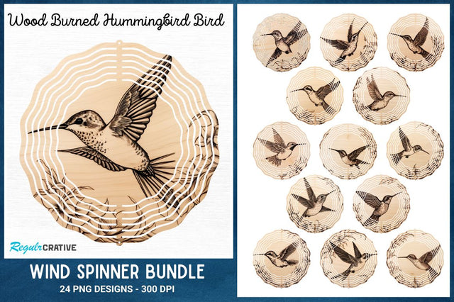 Wood Burned Hummingbird Bird Wind Spinner Bundle Sublimation Regulrcrative 