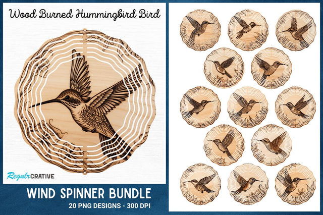 Wood Burned Hummingbird Bird Wind Spinner Sublimation Regulrcrative 