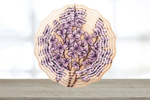 Wood Burned Lilac Flowers Wind Spinner Sublimation Regulrcrative 