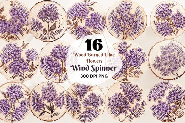 Wood Burned Lilac Flowers Wind Spinner Sublimation Regulrcrative 