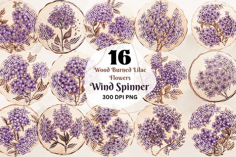 Wood Burned Lilac Flowers Wind Spinner Sublimation Regulrcrative 