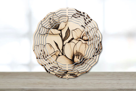 Wood Burned Magnolia Flowers Wind Spinner Bundle Sublimation Regulrcrative 