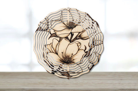 Wood Burned Magnolia Flowers Wind Spinner Bundle Sublimation Regulrcrative 
