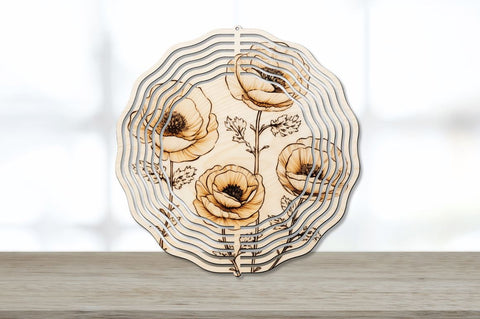 Wood Burned Ranunculus Flowers Wind Spinner Sublimation Bundle Sublimation Regulrcrative 