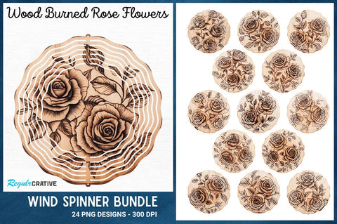 Wood Burned Rose Flowers Wind Spinner Sublimation Regulrcrative 