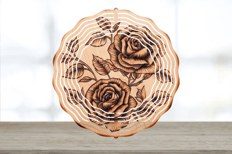 Wood Burned Rose Flowers Wind Spinner Sublimation Regulrcrative 
