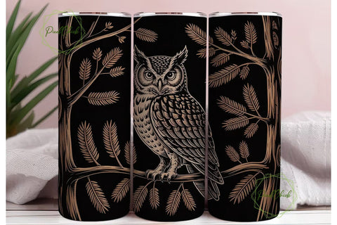 Wood-Carved Owl 20oz Tumbler Wrap Sublimation PixelChick 
