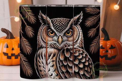 Wood-Carved Owl 20oz Tumbler Wrap Sublimation PixelChick 