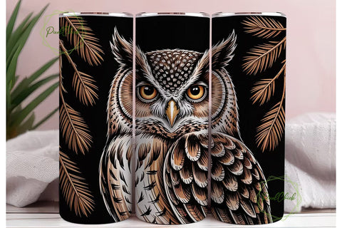 Wood-Carved Owl 20oz Tumbler Wrap Sublimation PixelChick 