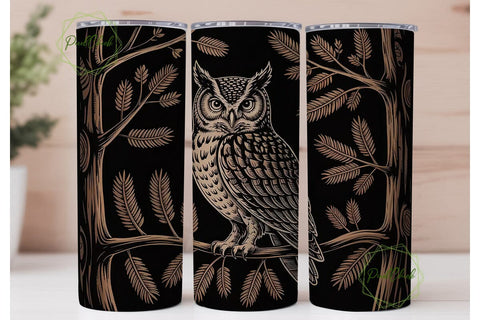 Wood-Carved Owl 20oz Tumbler Wrap Sublimation PixelChick 