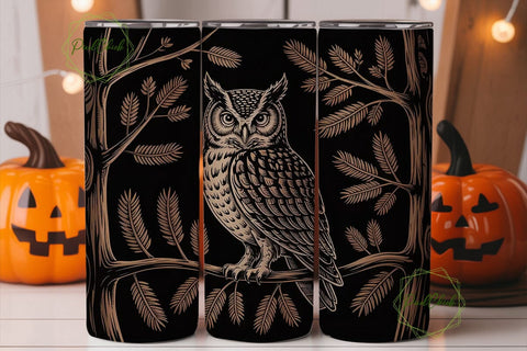 Wood-Carved Owl 20oz Tumbler Wrap Sublimation PixelChick 