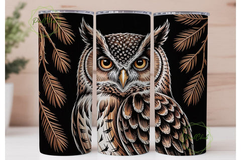 Wood-Carved Owl 20oz Tumbler Wrap Sublimation PixelChick 