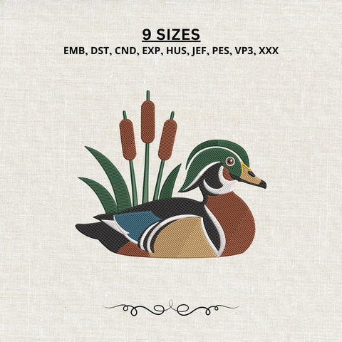Wood Duck Embroidery Design – Mallard Duck Machine Embroidery File, Cattail Pond Bird Wildlife Hunting Design Embroidery/Applique DESIGNS PatternFeed8 