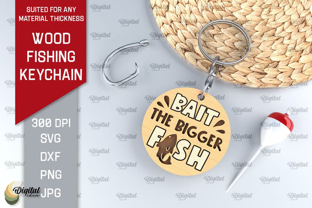 Wood Fishing Keychain Laser Cut. Wood Fishing Tag SVG SVG Evgenyia Guschina 