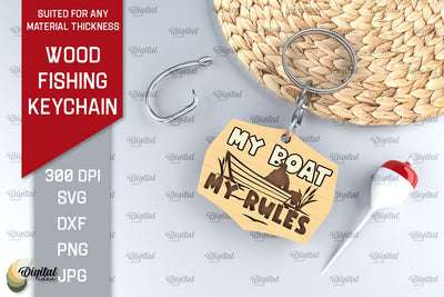 Wood Fishing Keychain Laser Cut. Wood Fishing Tag SVG SVG Evgenyia Guschina 