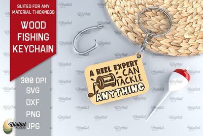 Wood Fishing Keychain Laser Cut. Wood Fishing Tag SVG SVG Evgenyia Guschina 