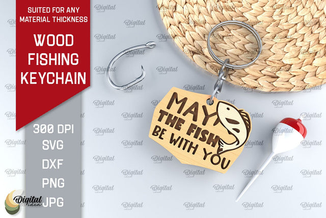 Wood Fishing Keychain Laser Cut. Wood Fishing Tag SVG SVG Evgenyia Guschina 